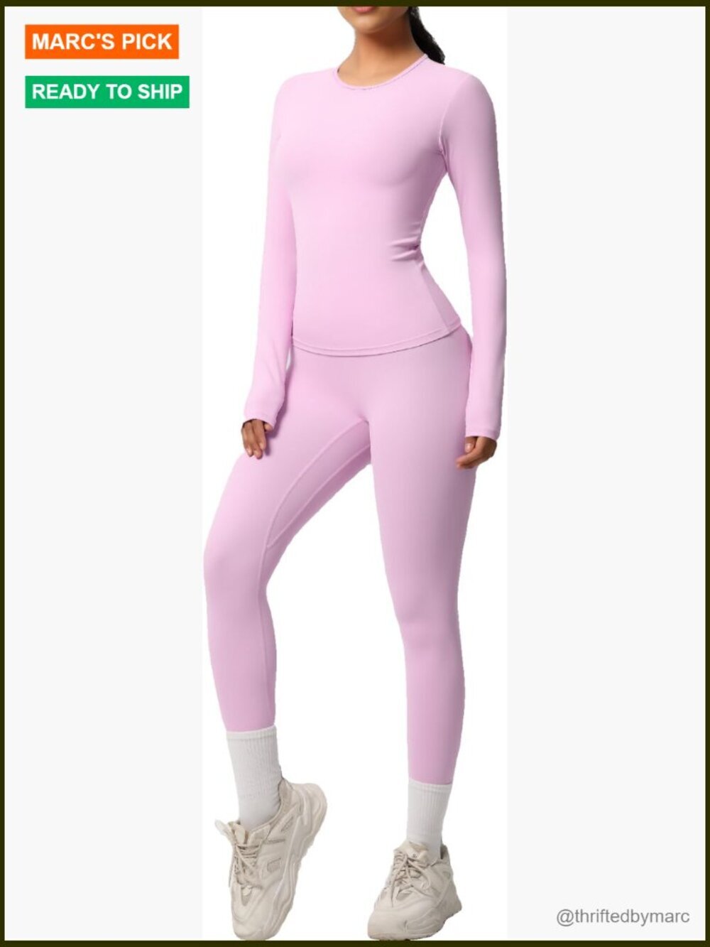 Long Sleeve Workout Top & High-Waisted Leggings Set Medium Fitted